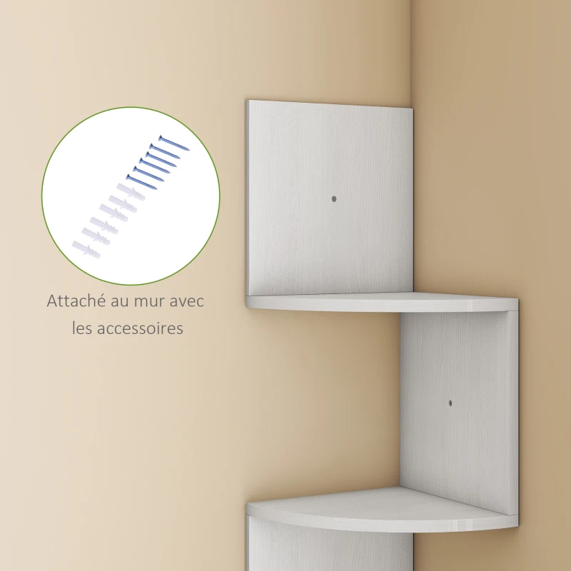 HOMCOM Étagère d'angle Murale de Rangement Forme Zigzag 20L x 20l x 126H cm 5 Niveaux Bois Blanche