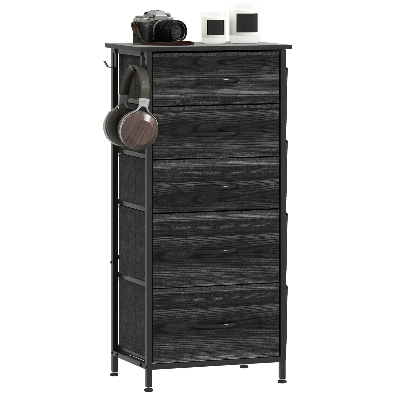 HOMCOM Chest of Five Fabric Drawers - Black