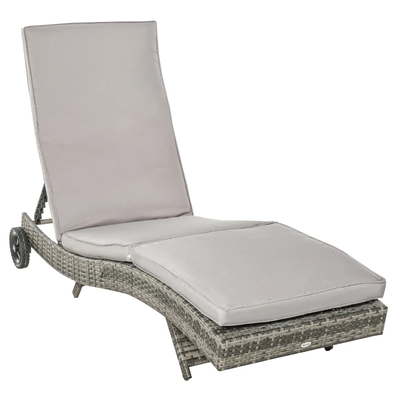Outsunny Tumbona de Jardín en Forma de S con 2 Ruedas Respaldo Ajustable en 5 Posiciones y Cojín Extraíble 207x70x70 cm Gris