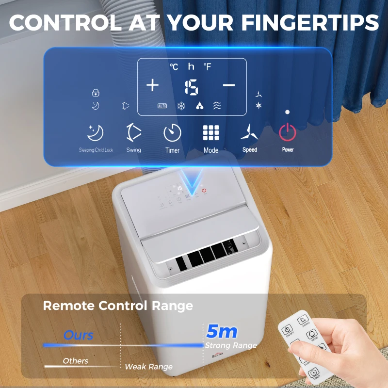 HOMCOM 12,000 BTU 5-in-1 Mobile Air Conditioner, 35m² Radius - White