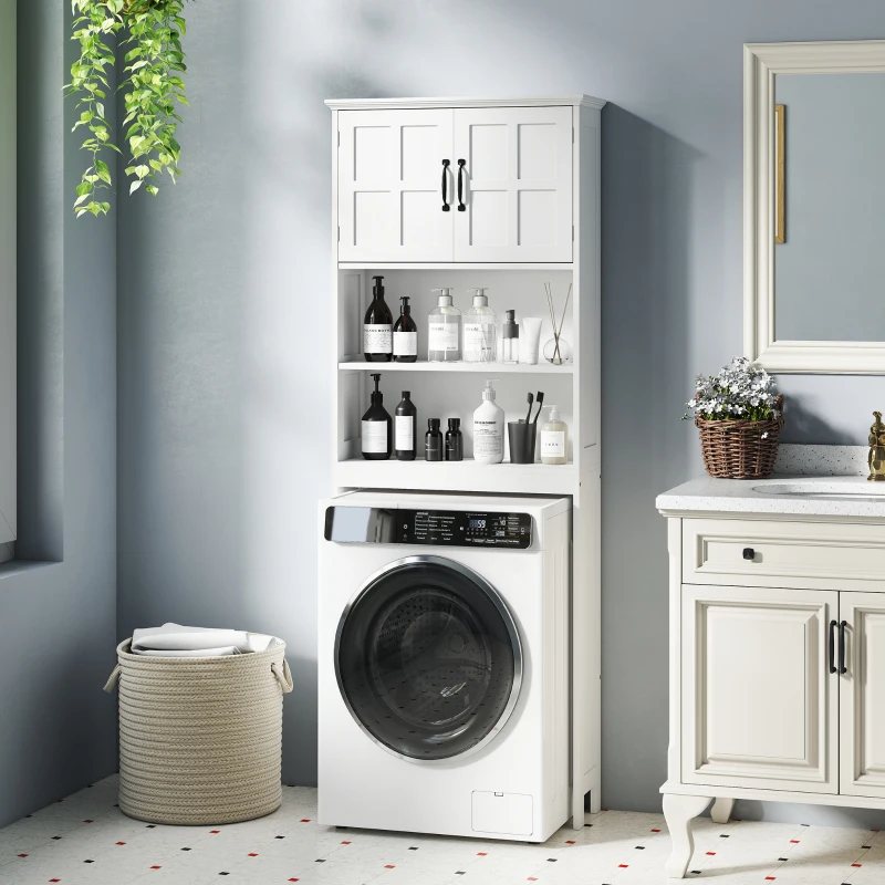 kleankin Meuble WC dessus de toilette armoire de rangement de salle de bain avec niches placard à double porte étagère réglable