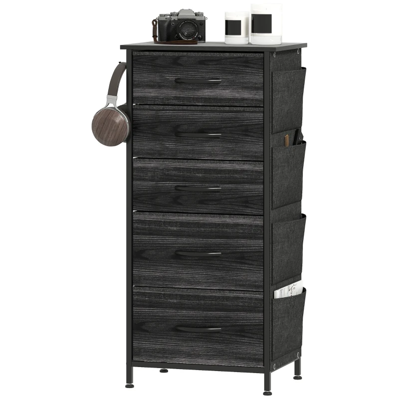 HOMCOM Chest of Five Fabric Drawers - Black