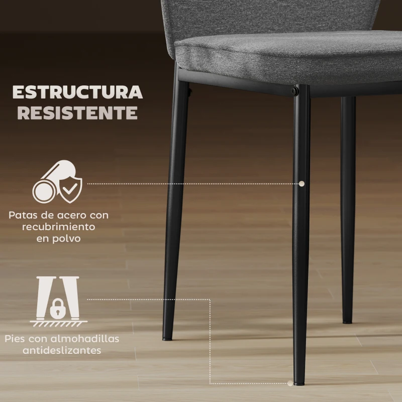 HOMCOM Conjunto de 2 Sillas de Comedor con Tapizado de Terciopelo Sintético Respaldo Curvo y Patas de Acero 45x57x86 cm Gris
