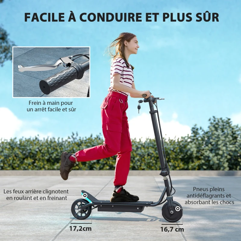 HOMCOM Tottinette électrique pliable 150W pour enfant de 7 à 14 ans hauteur guidon 14 Km/h max. noir