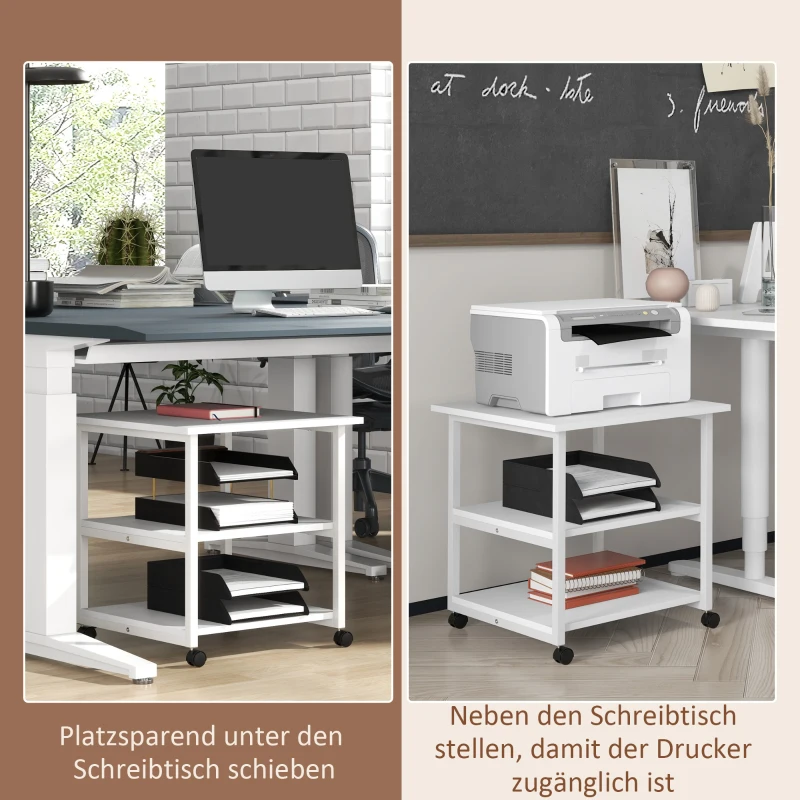 HOMCOM Printerstandaard met Wielen, Driedelige Printerhouder Staal, 50 x 50 x 52,5 cm(m-6)