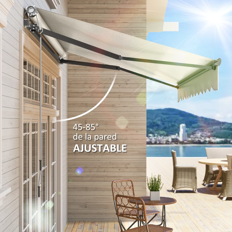 Outsunny Toldo Eléctrico Retráctil con Manivela Inclinación Ajustable y Protección UV para Jardín Terraza 296x250 cm Crema