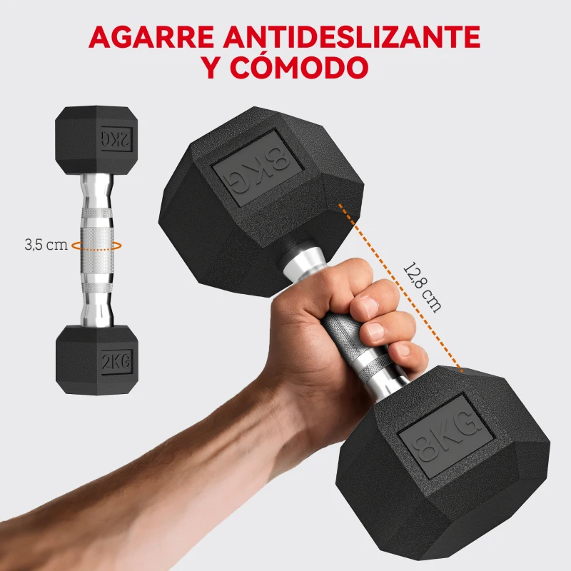 SPORTNOW Juego de Mancuernas de 6 Piezas 2 x2 kg 2 x5 kg 2 x8 kg con Soporte de Almacenaje para Entrenamiento en Casa Gimnasio