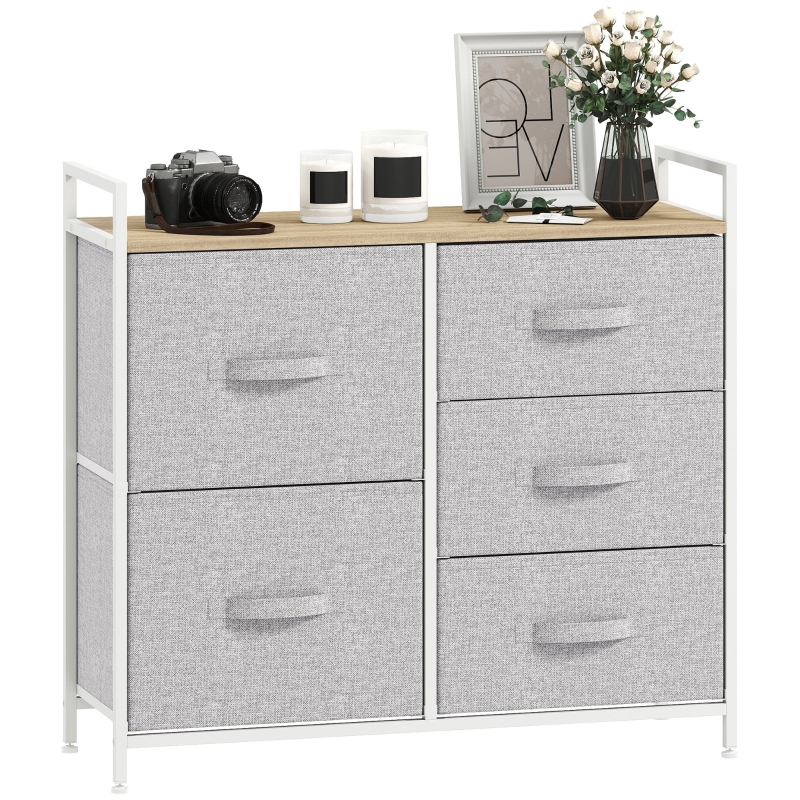 Commode 5 Tiroirs HOMCOM - Meuble De Rangement Blanc Moderne, Dimensions 70x38x85 Cm, Pour Chambre, Salon, Couloir
