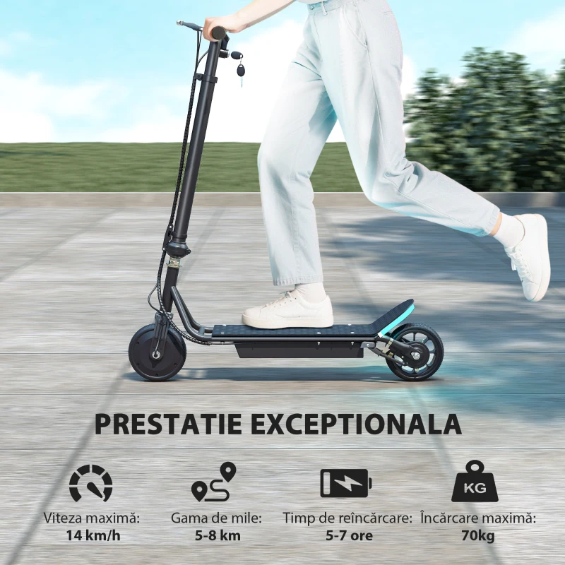 HOMCOM Trotinetă Electrică cu Afisaj pentru Baterie, Lumini, Înălțime Reglabilă și Anvelope Mari din Cauciuc, 42x94x105-108 cm, Negru