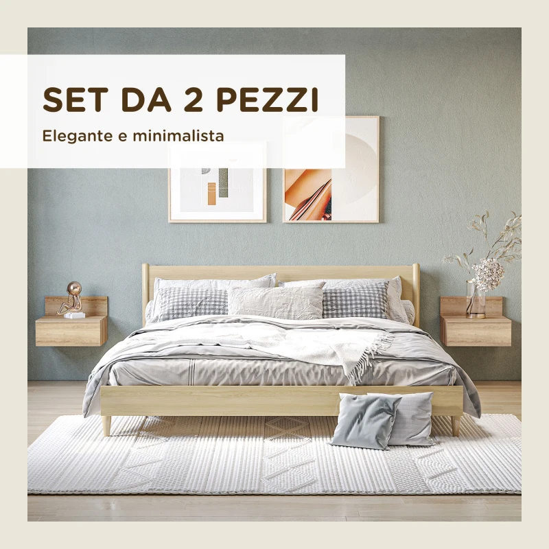 HOMCOM Set 2 Comodini Sospesi in Truciolato con Montaggio a Parete per Camera da Letto e Soggiorno, 43x36.5x30.5 cm