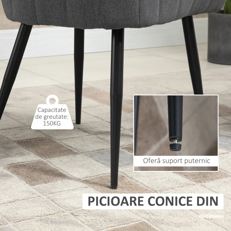 HOMCOM set 2 scaune capitonate, 62x56x76 cm, gri inchis