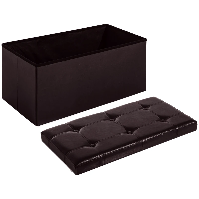 HOMCOM Folding Faux Leather Storage Cube Ottoman Bench Seat PU Rectangular Footrest Stool Box (Brown)