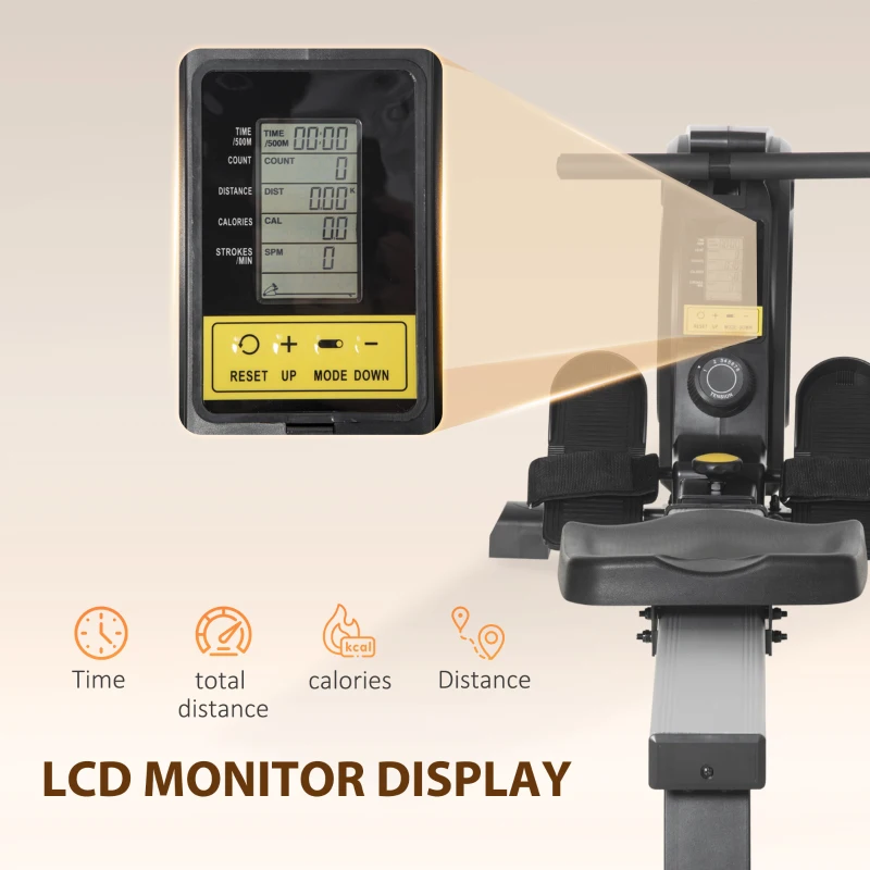 HOMCOM Roeimachine, opvouwbaar, stille aluminium frame, LCD-Monitor, 8 niveaus weerstand, Zwart/Zilver(m-5)