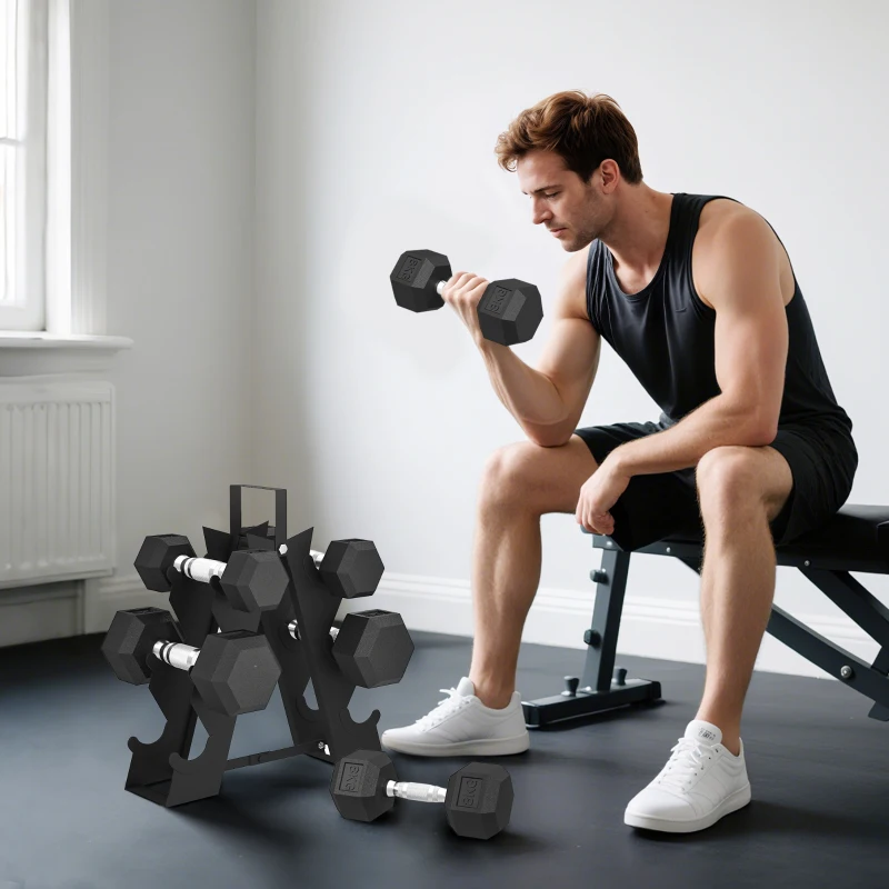 SPORTNOW Juego de Mancuernas de 6 Piezas 2 x2 kg 2 x5 kg 2 x8 kg con Soporte de Almacenaje para Entrenamiento en Casa Gimnasio