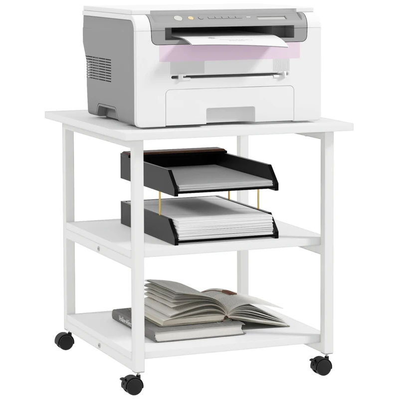 HOMCOM Printerstandaard met Wielen, Driedelige Printerhouder Staal, 50 x 50 x 52,5 cm(m-10)