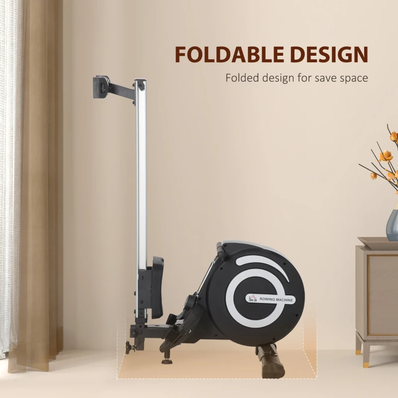 HOMCOM Roeimachine, opvouwbaar, stille aluminium frame, LCD-Monitor, 8 niveaus weerstand, Zwart/Zilver(m-7)