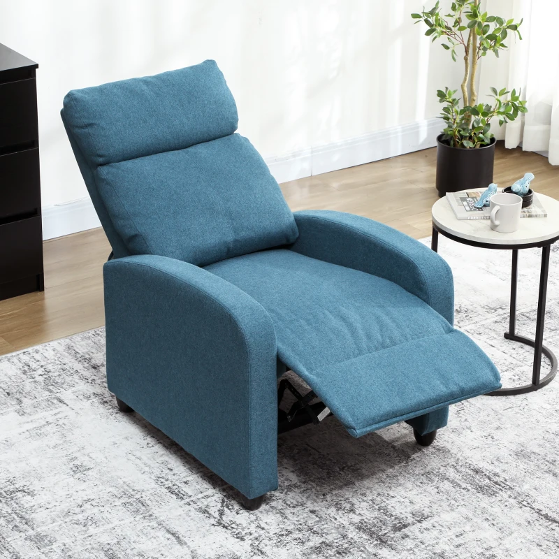 HOMCOM Sillón Relax Reclinable Manualmente con Reposapiés y Acolchado en Tela Azul
