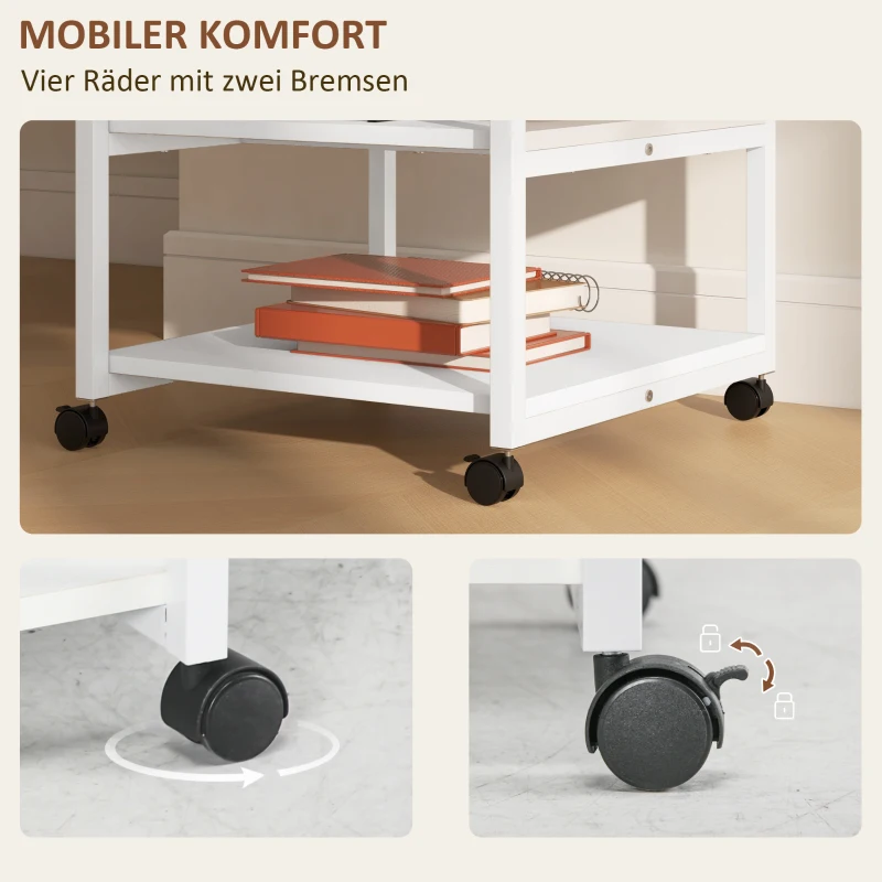 HOMCOM Printerstandaard met Wielen, Driedelige Printerhouder Staal, 50 x 50 x 52,5 cm(m-5)