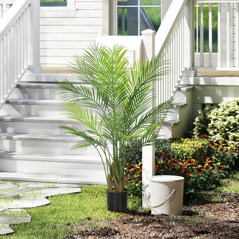 HOMCOM Grand Palmier Artificiel 120cm Plante Artificielle, Plastique Plantes dans Pot pour Salon Bureau