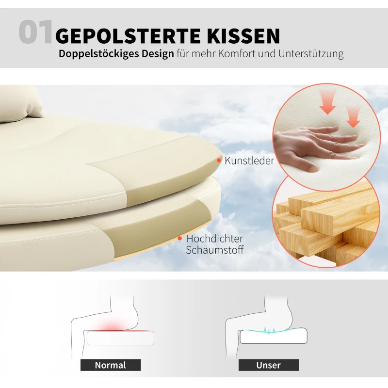 HOMCOM Armloze Bureaustoel met Kunstleer Bekleding, Bureaustoel met Wielen, Extra Kussen, Verstelbaar, Rolstoel, Beige(m-4)