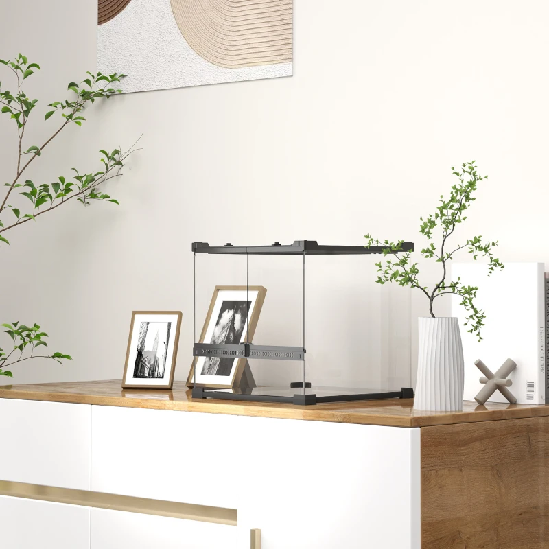 PawHut Szklane terrarium dla gadów, podwyższona & wodoodporna podstawa, zamek guzikowy