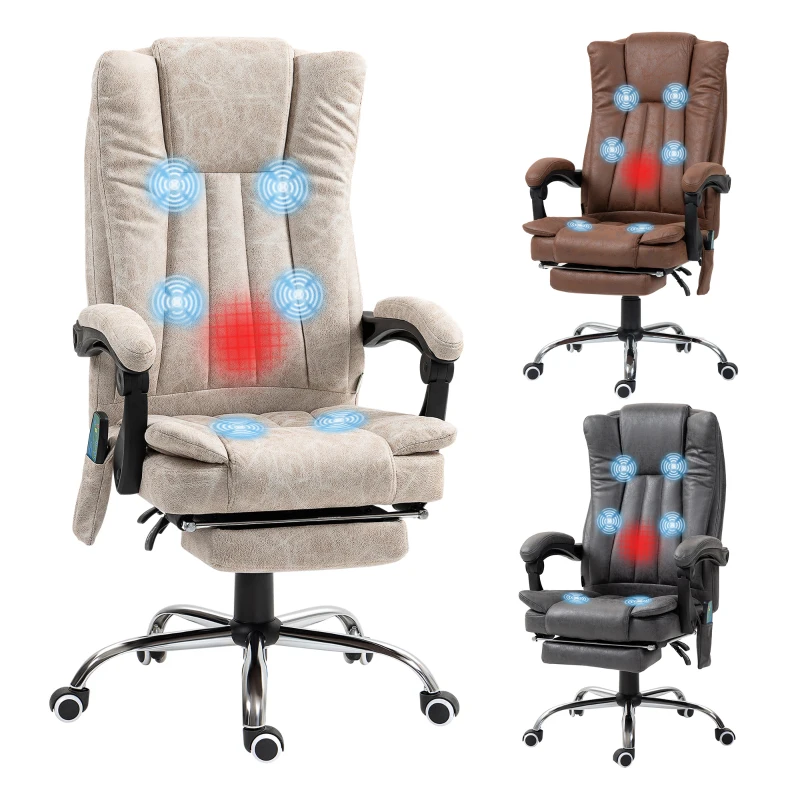 Vinsetto Silla de Masaje con 6 Puntos de Masaje Ajustable con Función de Calefacción Reposapiés Retráctil y Control Remoto Crema