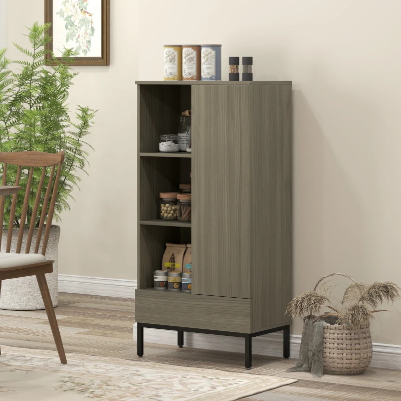 HOMCOM Credenza per Salotto Moderna con Porta Cassetto Ripiano Regolabile e 3 Scomparti Aperti 60x34x121 cm Naturale