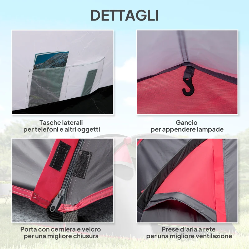 Outsunny Tenda da Campeggio 2-4 Posti con Vestibolo e Porte con Cerniera, 426x206x154cm Grigio