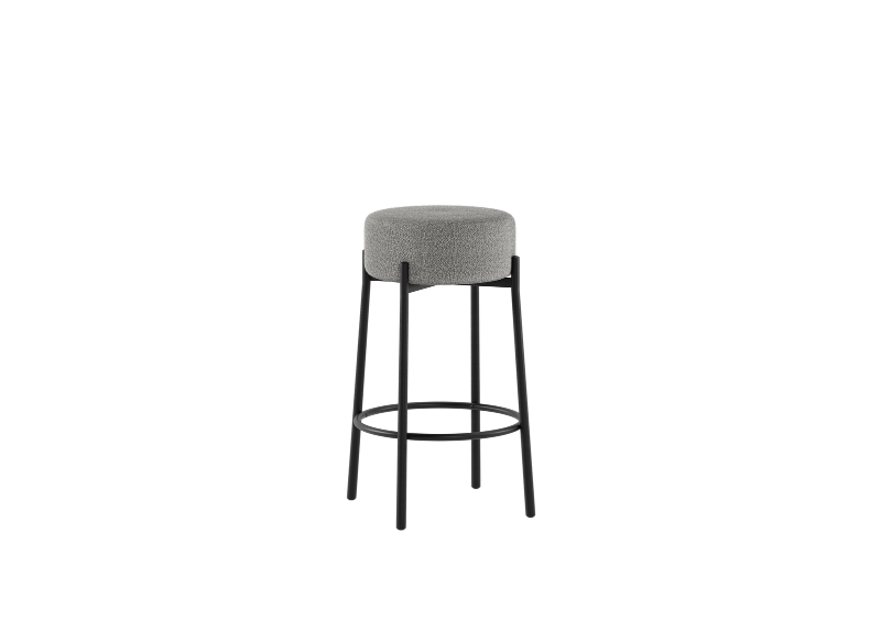 STONES Set 2 scaune de bar  din țesătură gri închis cu picioare metalice negre 41cm X 41cm H. 67cm