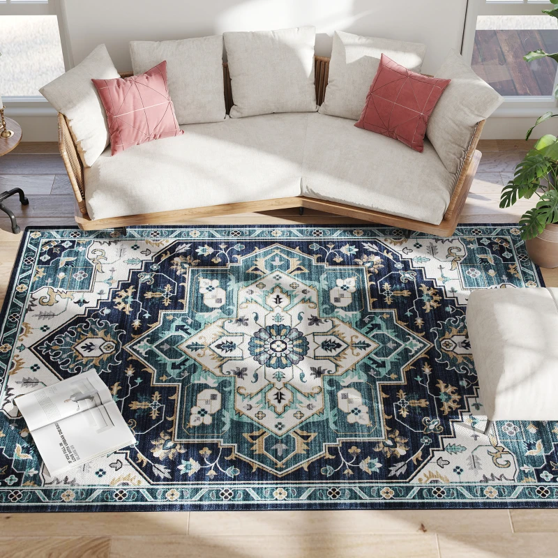 HOMCOM Alfombra Boho Antideslizante y Lavable a Pelo Corto para Sala y Dormitorio, 230x160 cm, Multicolor