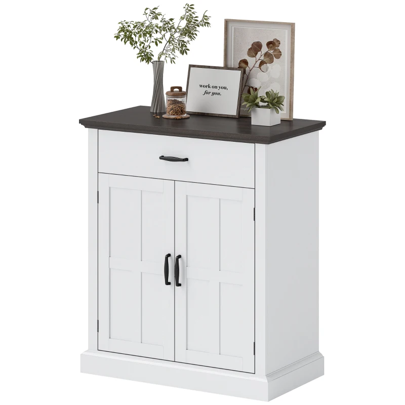 HOMCOM Farmhouse Sideboard with 3 cm Thick Top 2 Barn Doors - White