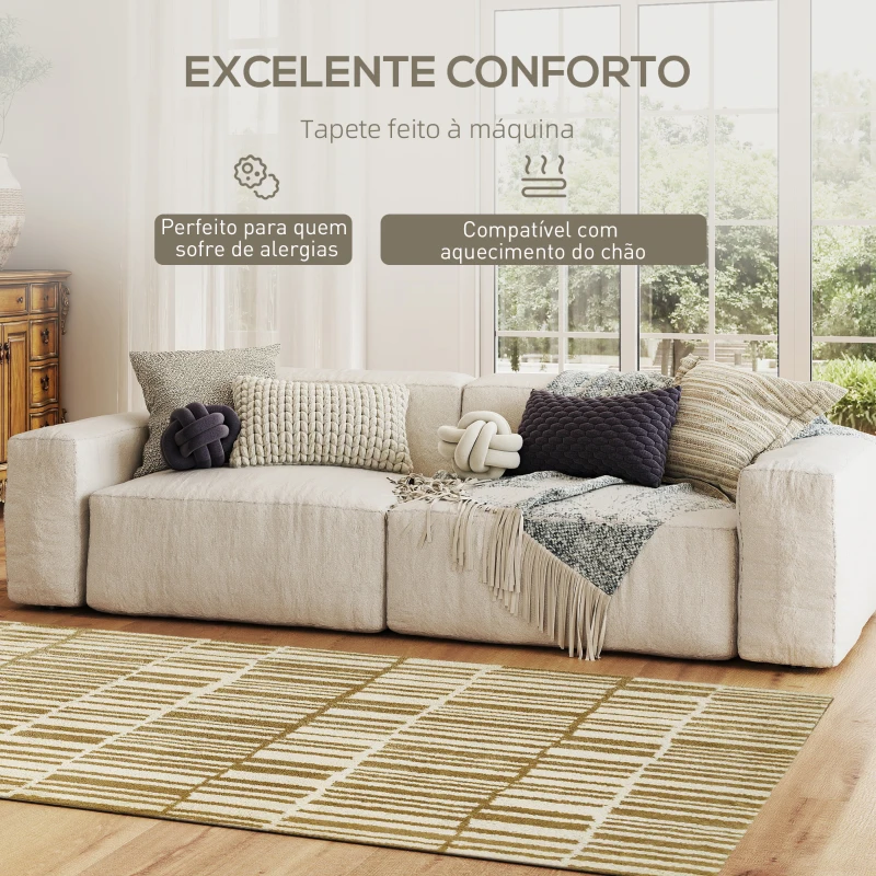HOMCOM Tapete Sala de Estar 170x120 cm Tapete Lavável na Máquina de Lavar Pelo Curto Estilo Moderno Creme