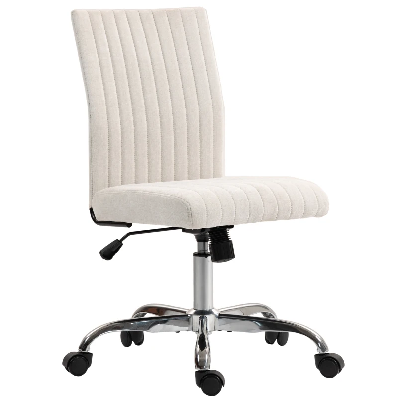 HOMCOM Chaise de bureau sans accoudoirs, fauteuil de bureau, hauteur réglable et pivotant 360°, 43 x 56 x 78-88 cm, crème