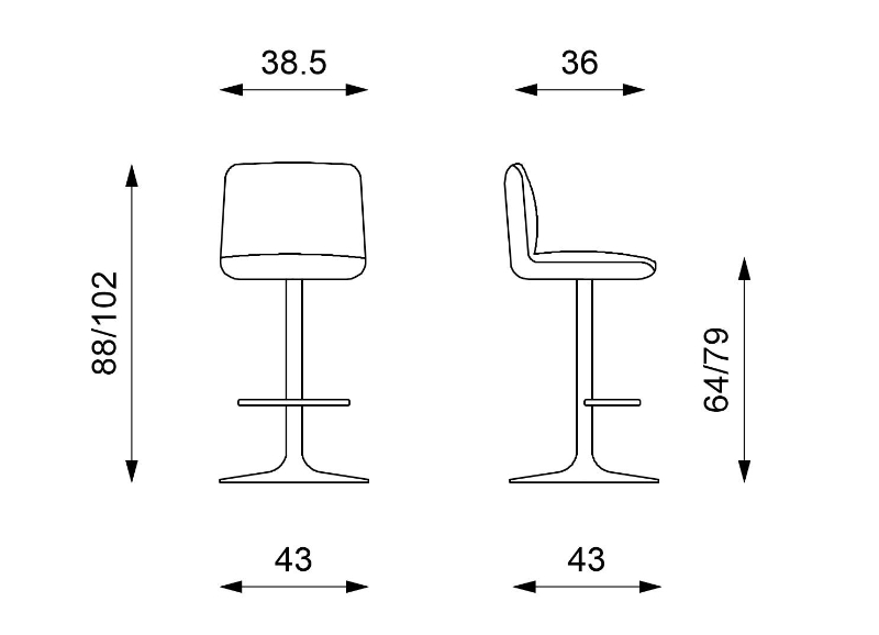 STONES Set 2 scaune de bar din țesătură gri deschis cu bază metalică cromată reglabilă