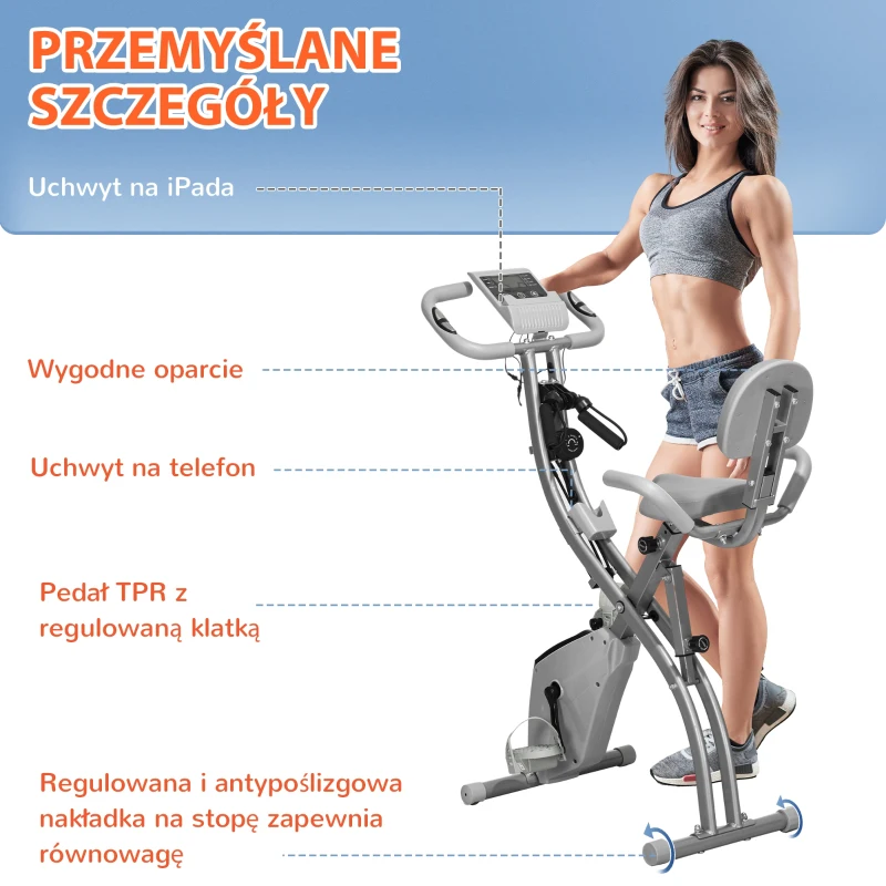 HOMCOM Rower treningowy trenażer rowerowy rower stacjonarny wyświetlacz LCD składany regulowany szary