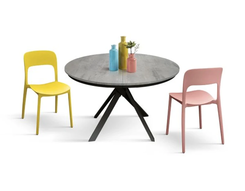 PAZZO DESIGN Masă extensibilă Lino, picioare încrucișate Shangay rotundă, fabricată în Italia, bază neagră, gri pal