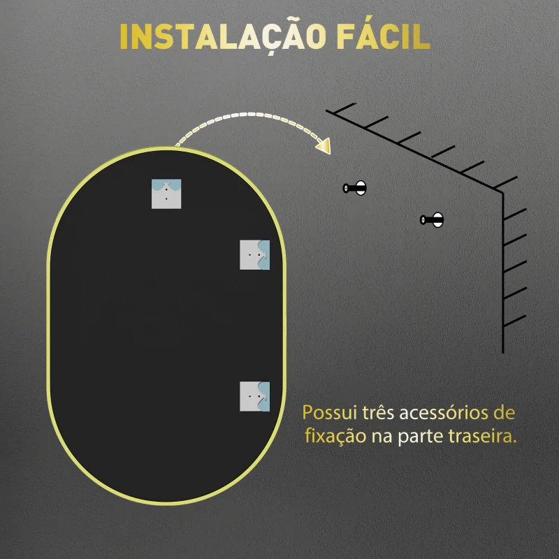 HOMCOM Espelho Casa de Banho 60x90 cm Espelho Decorativo de Parede com Estrutura de Alumínio Horizontal ou Vertical Dourado