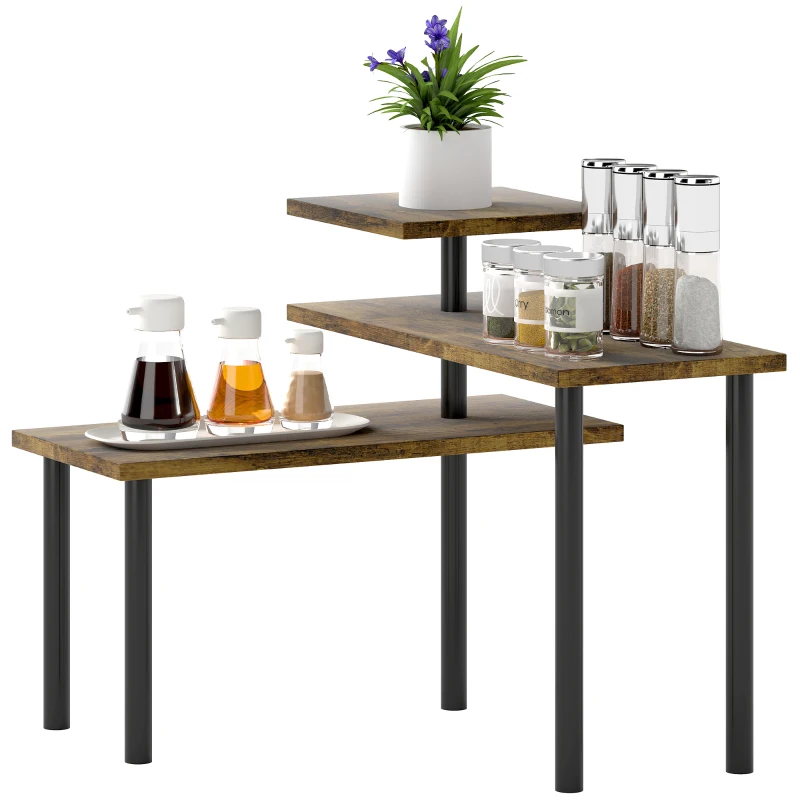 HOMCOM Étagère de Cuisine, Rotatif Étagère à Micro-Ondes avec 3 Niveaux, Étagère Autoportante Industrielle Métal, 40 x 18 x 36,5 cm