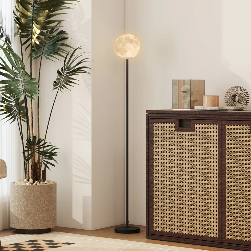 HOMCOM Lámpara de pie con pantalla en forma de luna interruptor de pie 3 temperaturas de color metálica Negro