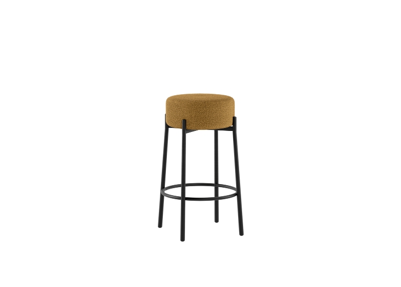 STONES Set 2 scaune de bar din țesătură galben ocru cu picioare metalice negre 41cm X 41cm H. 67cm