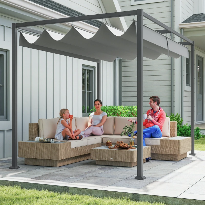 Outsunny Pérgola de Jardín 3x2m Cenador de Techo Retráctil de Poliéster Recubrimiento Resistente para Celebraciones Fiestas Gris