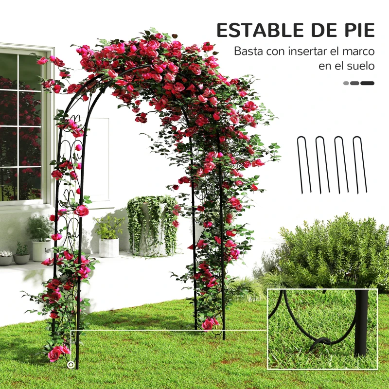 Outsunny Arco de Jardín de Acero para Rosas y Plantas Trepadoras Arco de Boda para Plantas y Decoraciones 125x37x230 cm Negro