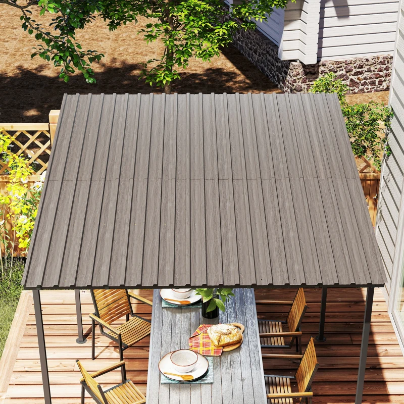 Outsunny Set of 12 Corrugated Steel Roof Sheet Panels - Grey Wood Effect