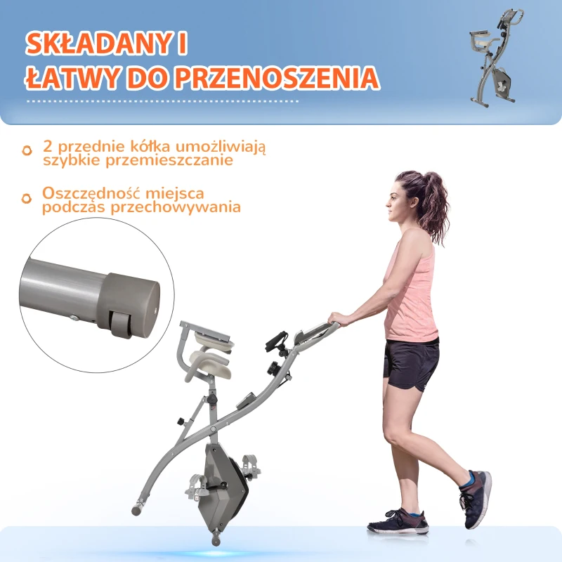 HOMCOM Rower treningowy trenażer rowerowy rower stacjonarny wyświetlacz LCD składany regulowany szary