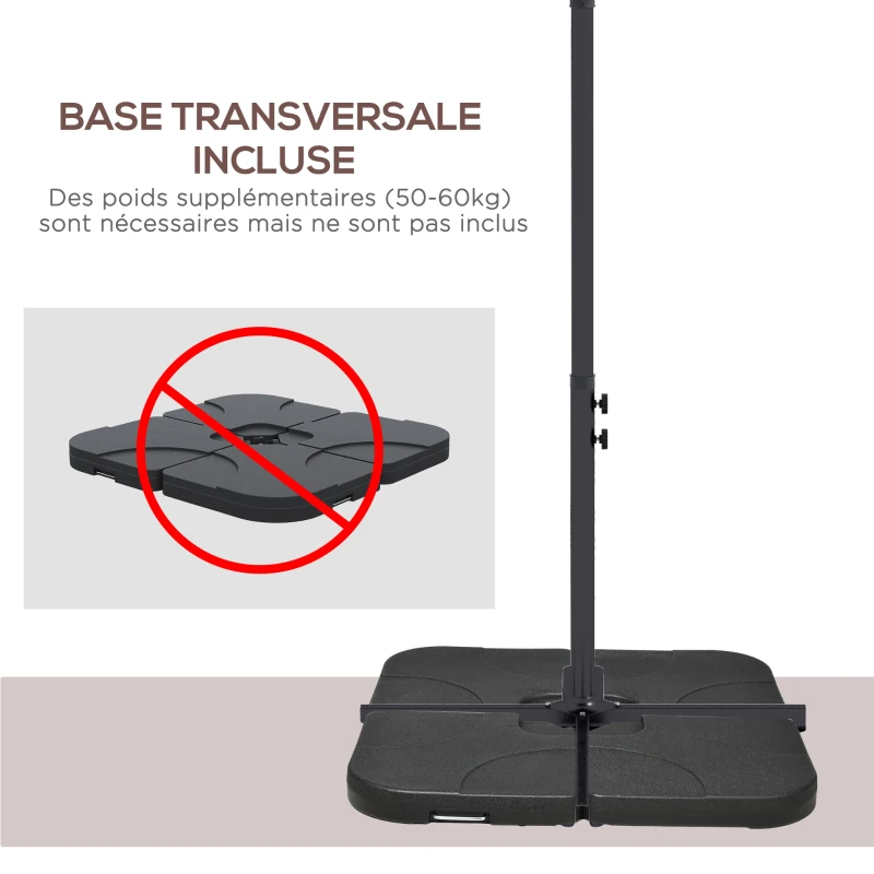 Outsunny Parasol déporté parasol rectangulaire extérieur manivelle et 6 baleines acier protection UV dim. 294L x 193l x 250H cm