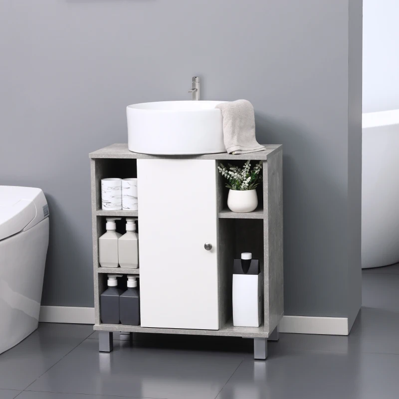 kleankin Dulapior Subchiuveta cu Decupare in forma de U si 6 Etajere din Lemn, 60x30x68cm - Alb/Gri(m-10)