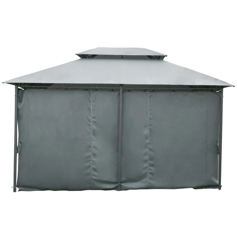 Outsunny Tonnelle barnum pavillon de jardin style colonial double toit toiles latérales amovibles 3L x 4l x 2,8H m gris