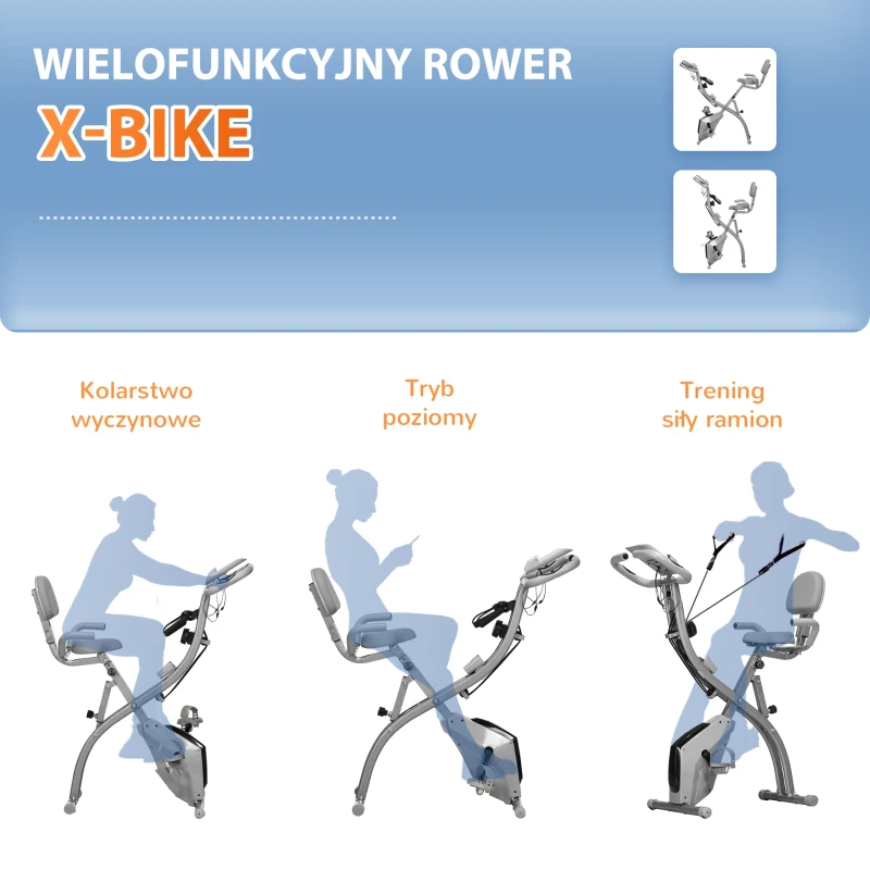 HOMCOM Rower treningowy trenażer rowerowy rower stacjonarny wyświetlacz LCD składany regulowany szary
