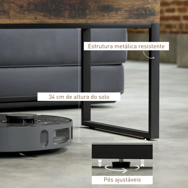 HOMCOM Mesa de Centro Elevatória com Bancada Deslizante Fecho Suave e Espaço Oculto de Arrumação 100x45x67 cm Castanho Rústico