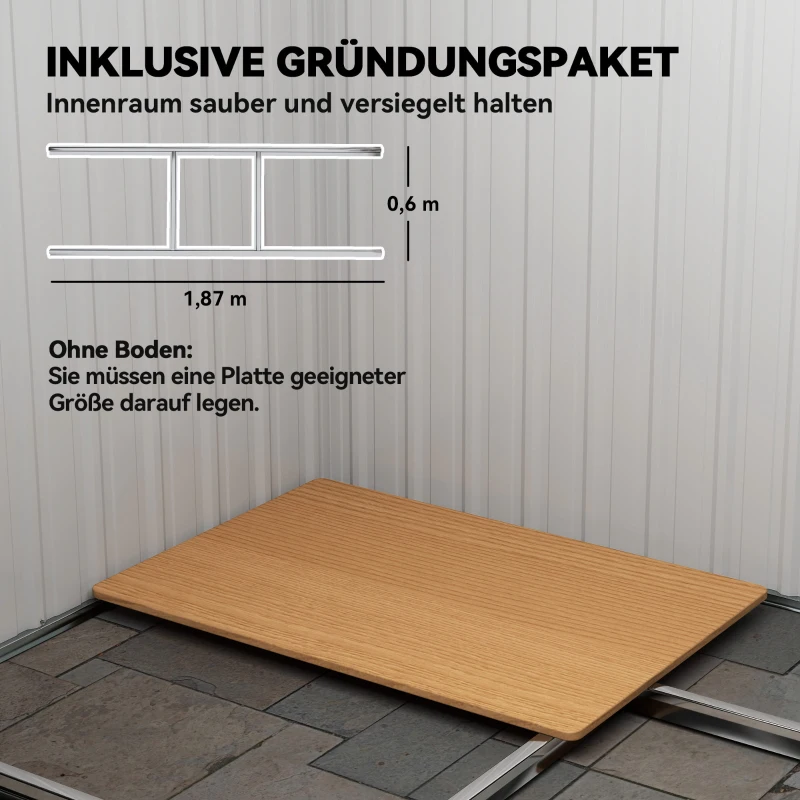 Outsunny Gerätehaus Metall 2,3 m² 207 x 130 x 182 cm Geräteschuppen mit Pultdach Fenster Bodenrahmen Schwarz(m-6)